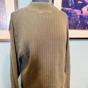 Pendleton Green Cowl Neck Ribbed Sweater 100% Cotton Size Large
